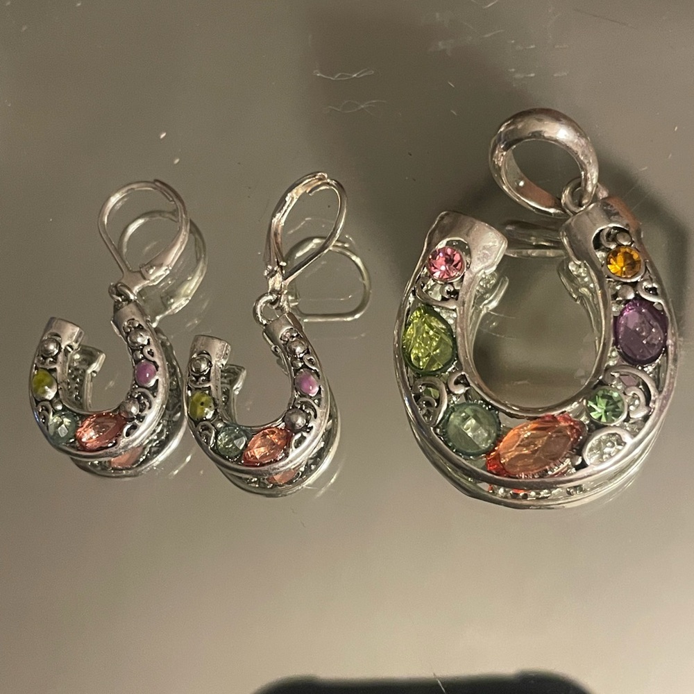 Citrine Amethyst Blue Topaz Peridot Multi Stone 925 Silver Pendant & Earring Set